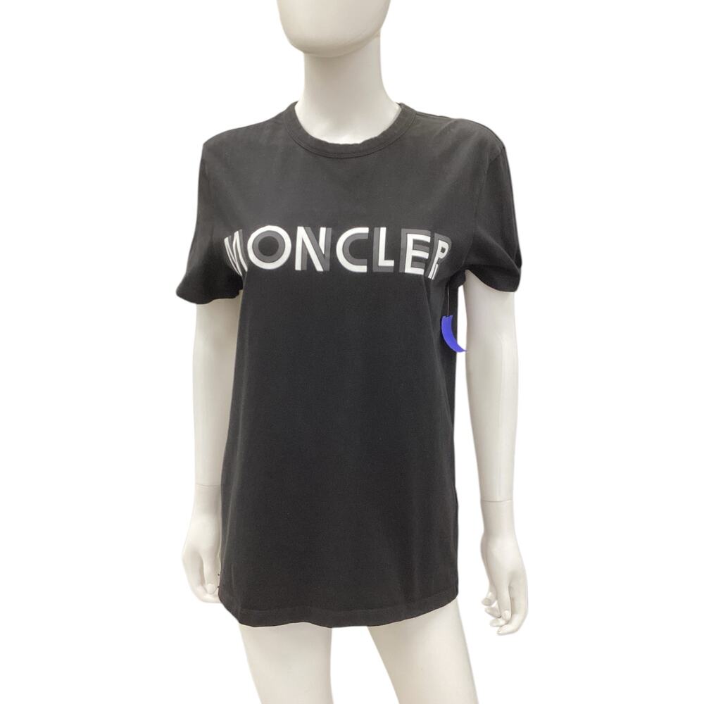 Moncler Top Women’s Size M Maglia Short Sleeve T-Shirt Logo Sign Black
